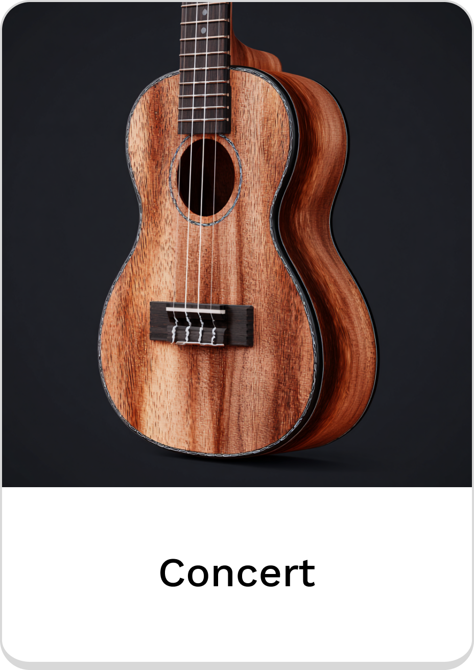 Beautiful concert ukulele with a rich wood finish and elegant design.