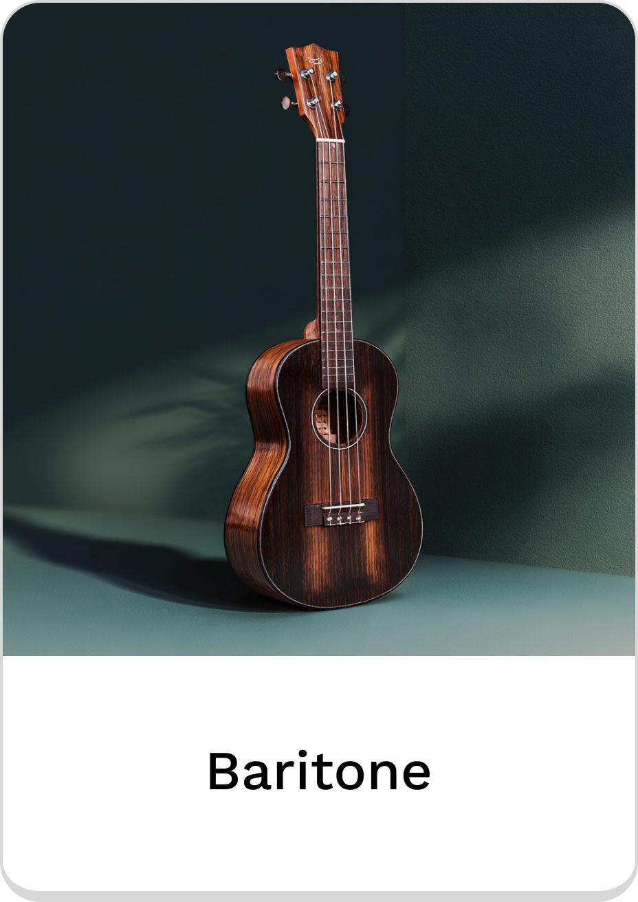 Elegant baritone ukulele with rich wood finish, perfect for musicians.