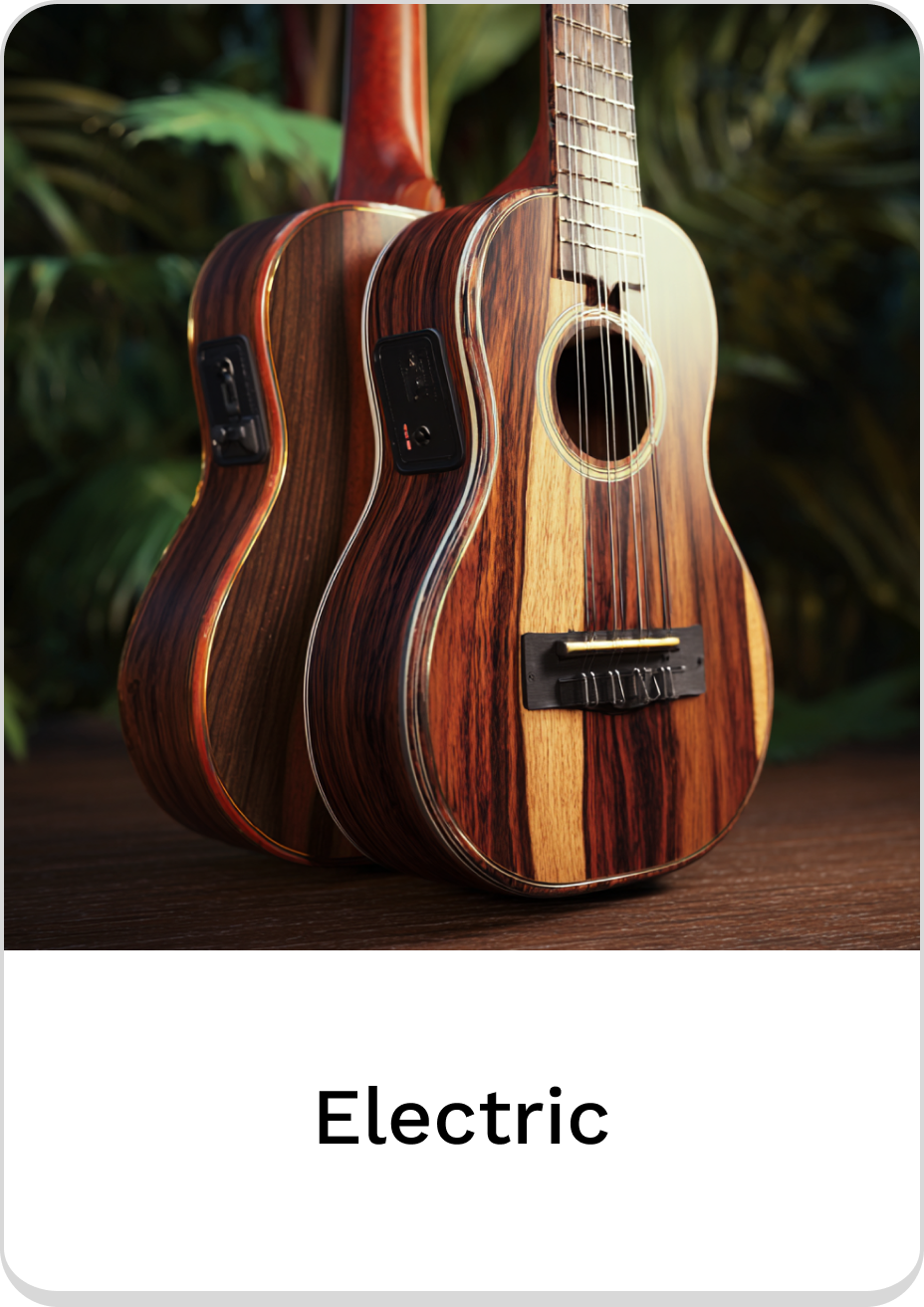 Elegant electric guitars showcasing rich wood grain and sleek design.