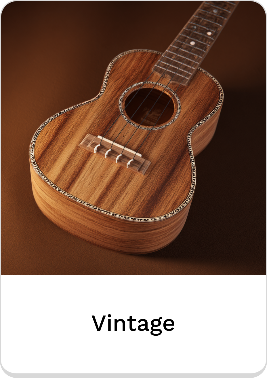 Vintage ukulele showcasing elegant wooden craftsmanship and detailed inlays.