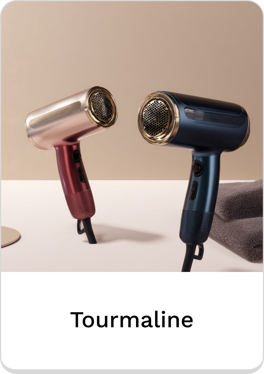 Stylish tourmaline hair dryers in red and blue, perfect for quick styling.