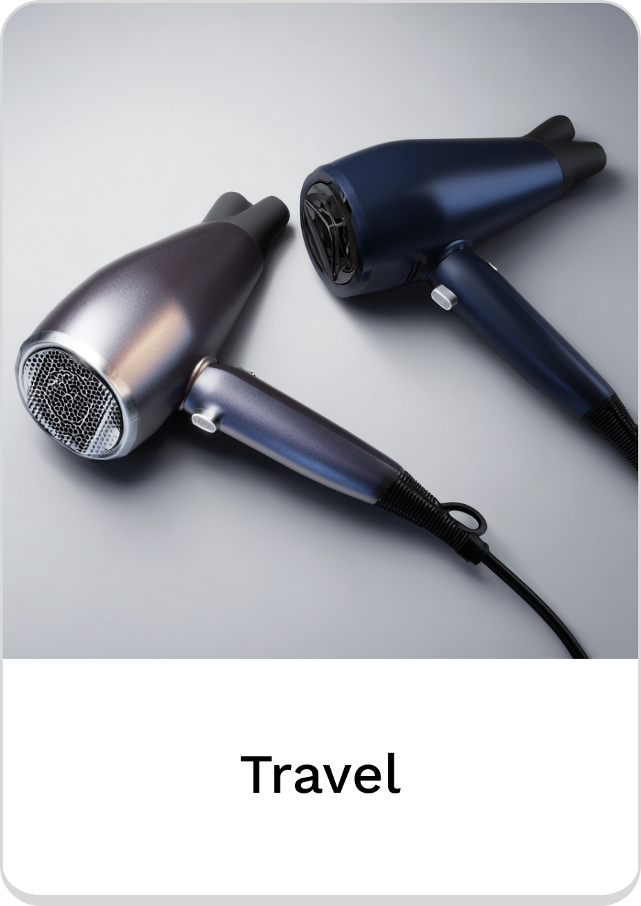 Compact travel hair dryers in sleek designs for on-the-go styling.