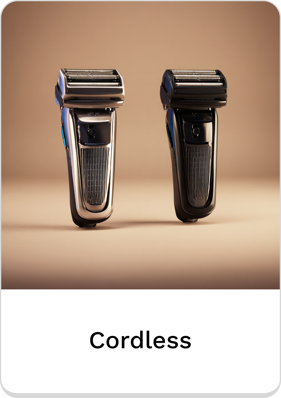 Two sleek cordless razors on a neutral background for a modern grooming experience.