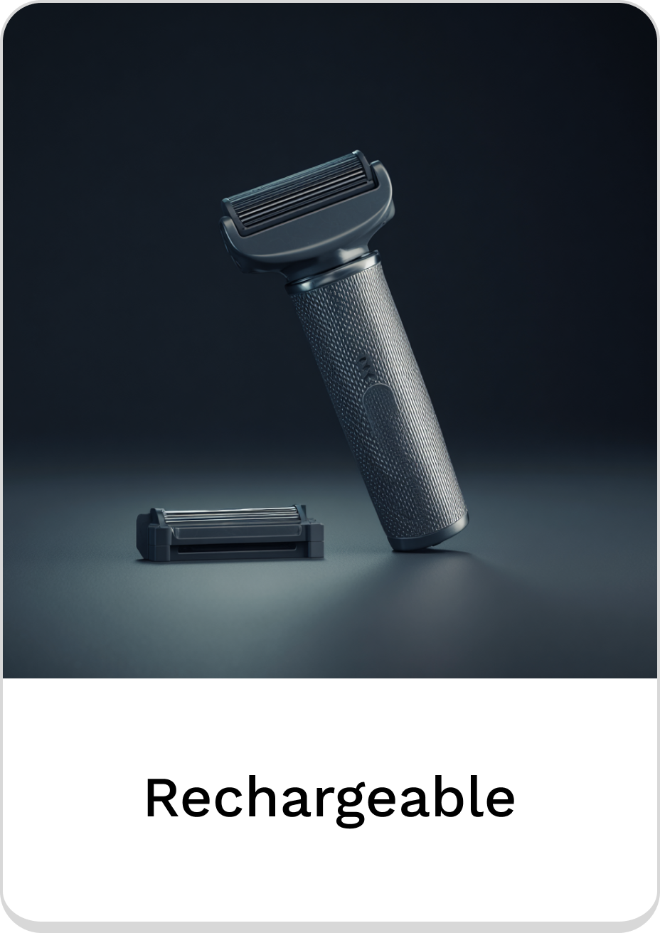 Rechargeable razor with replacement cartridge for smooth shaving experience.