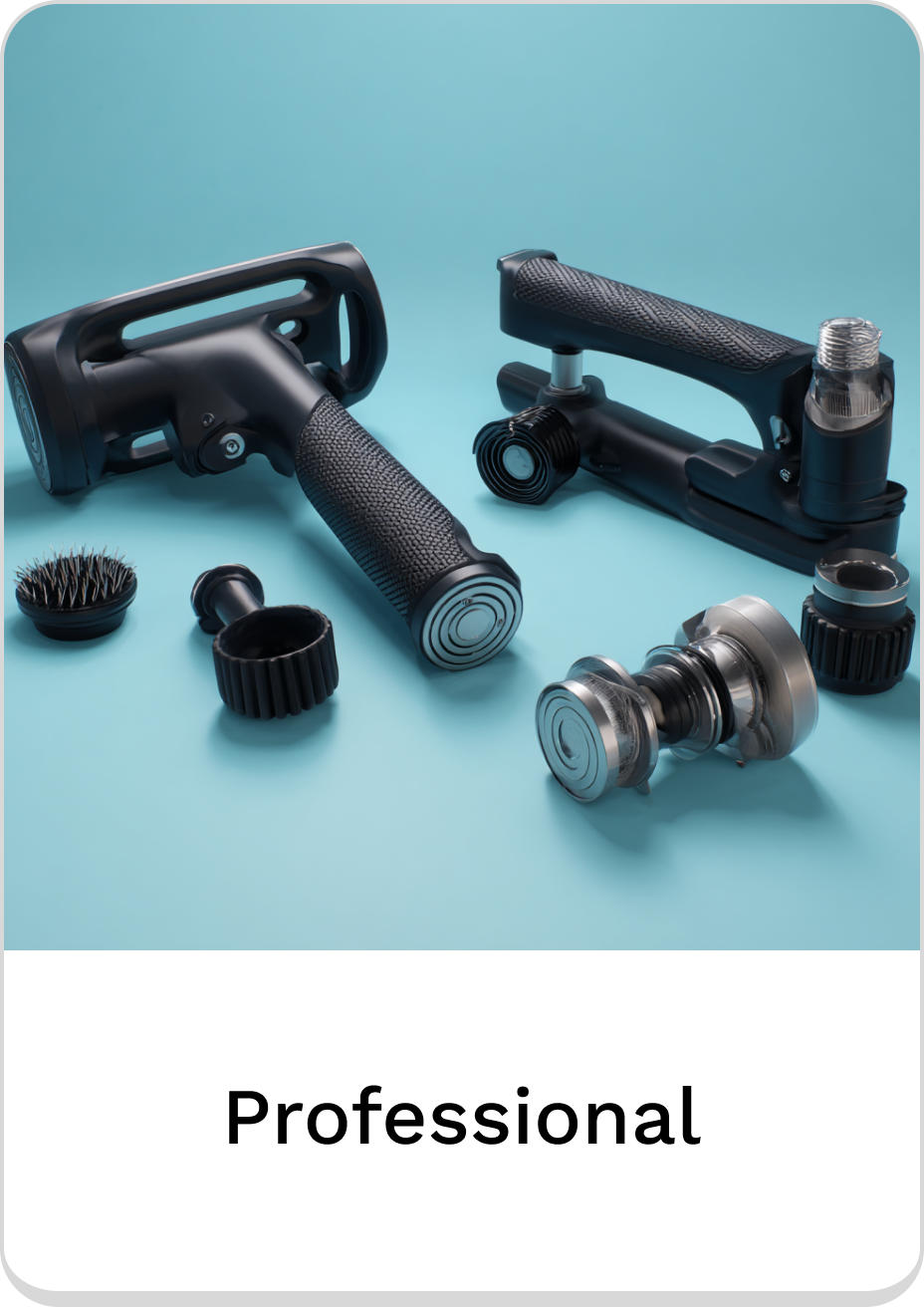 Professional grooming tools displayed against a light blue background.