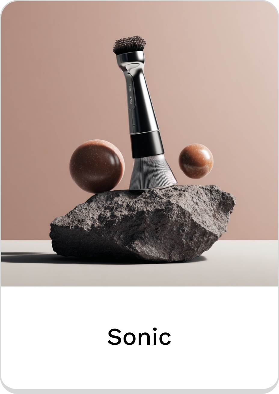 Elegant sonic brush displayed on rock, showcasing innovative skincare technology.