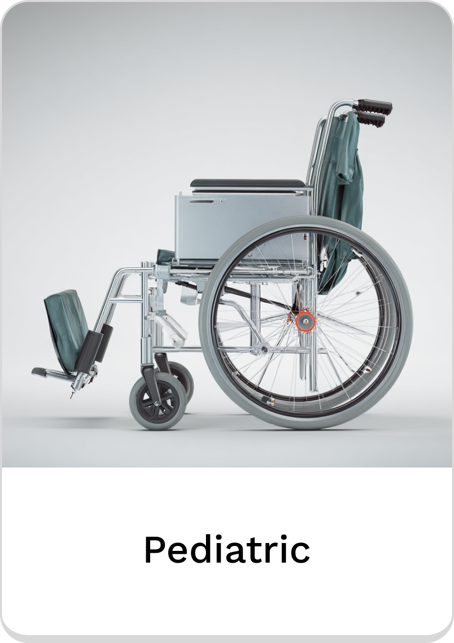 Pediatric wheelchair featuring a lightweight design and comfortable seating for kids.