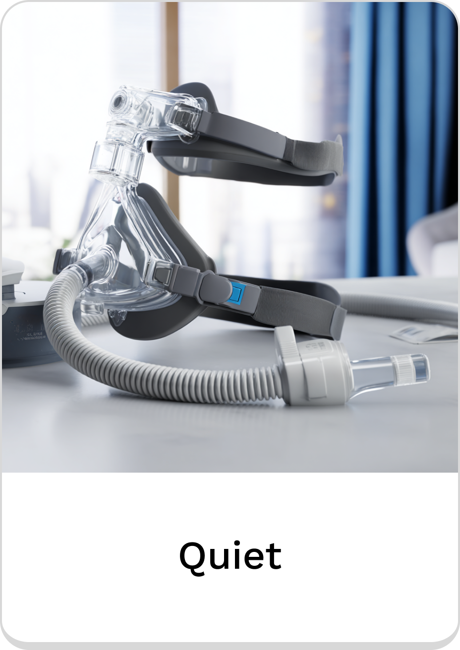 Quiet CPAP mask designed for comfortable sleep therapy solutions.