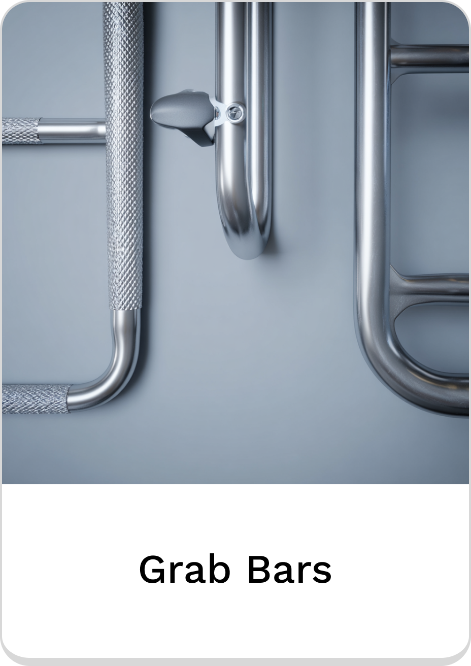 Durable grab bars for safety and support in bathrooms.