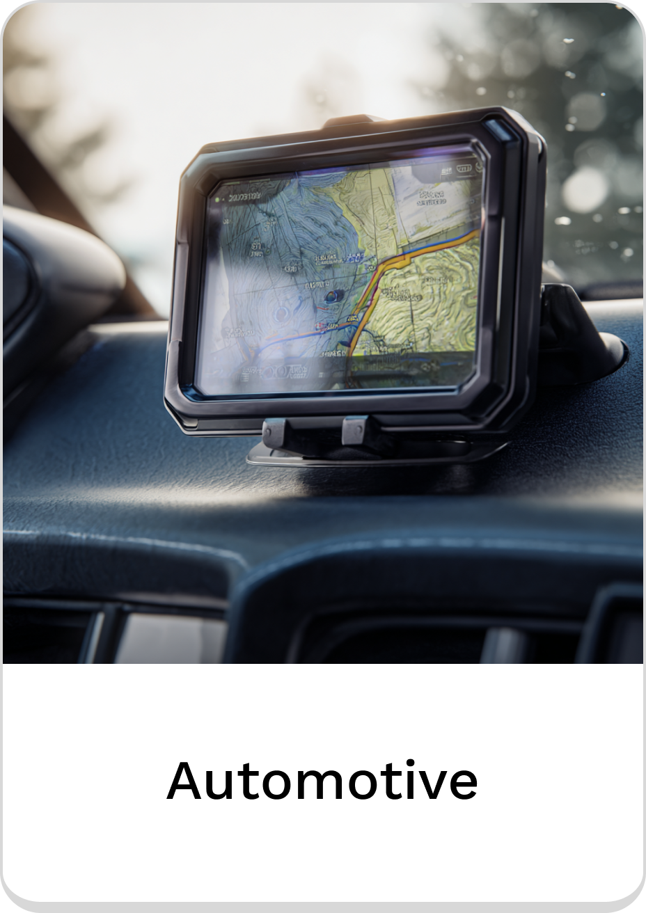 GPS navigation device on dashboard for automotive use.