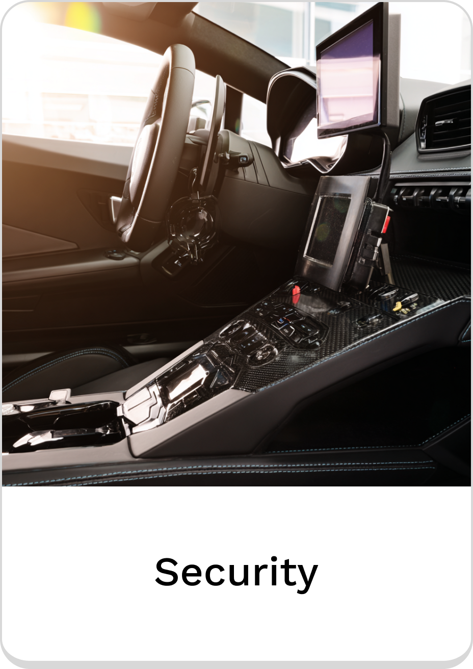 High-tech car interior showcasing advanced security features and controls.