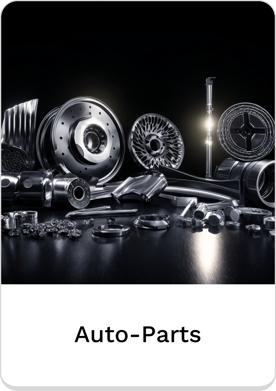 High-quality auto parts displayed attractively on a dark surface.