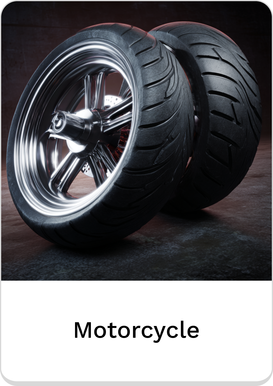 High-performance motorcycle tires with sleek rims for optimal traction and style.