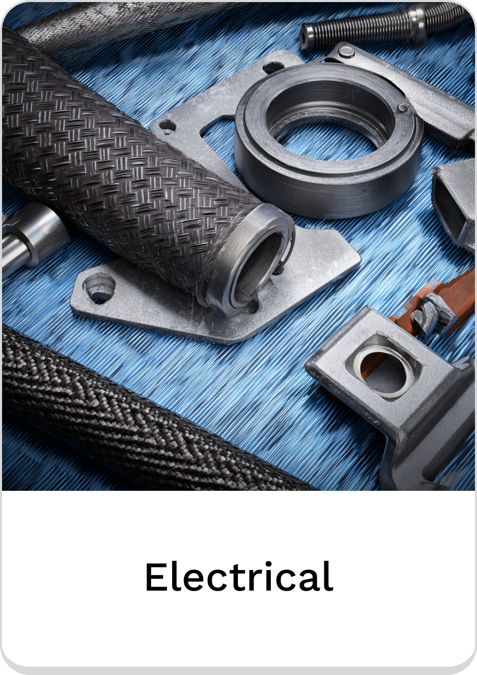 High-quality electrical components displayed on a textured blue background.