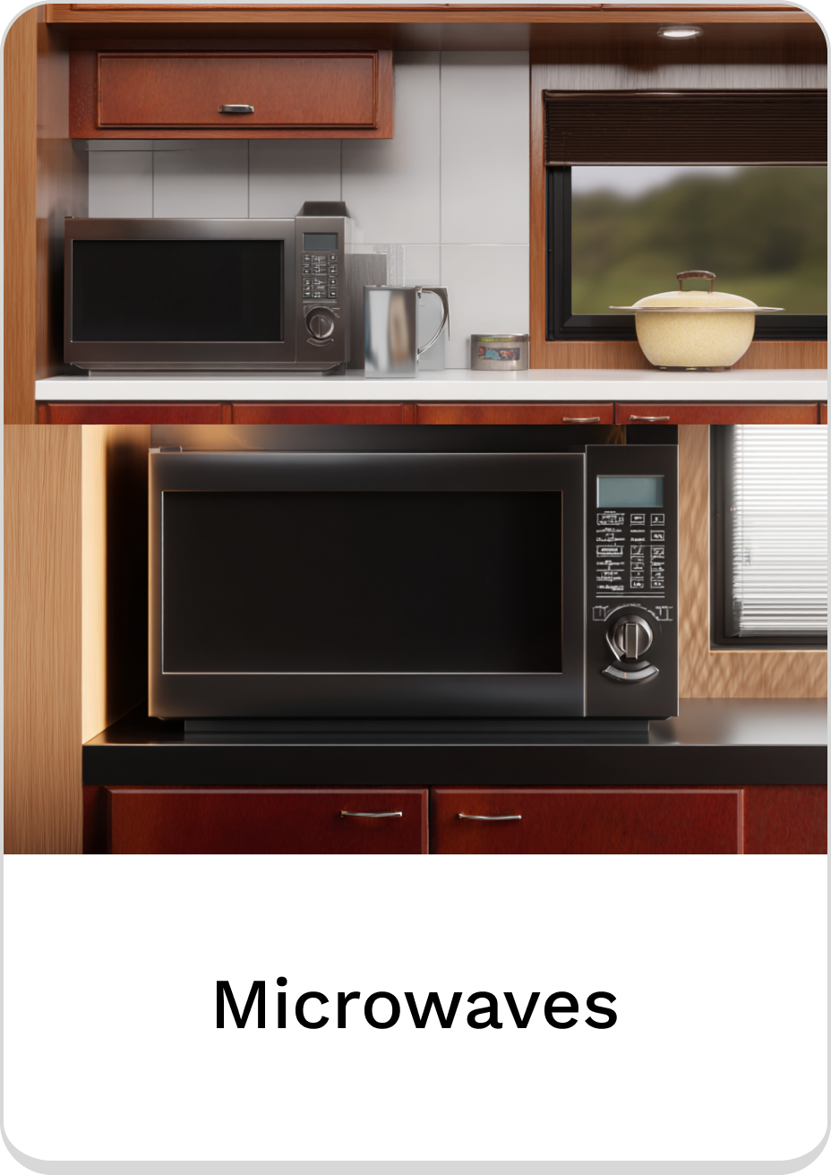 Modern microwaves showcased in stylish kitchen settings for cooking convenience.