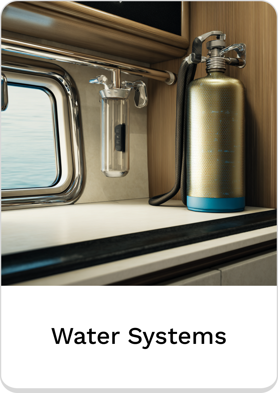 High-quality water systems featuring a filter and pressure tank in a sleek kitchen.