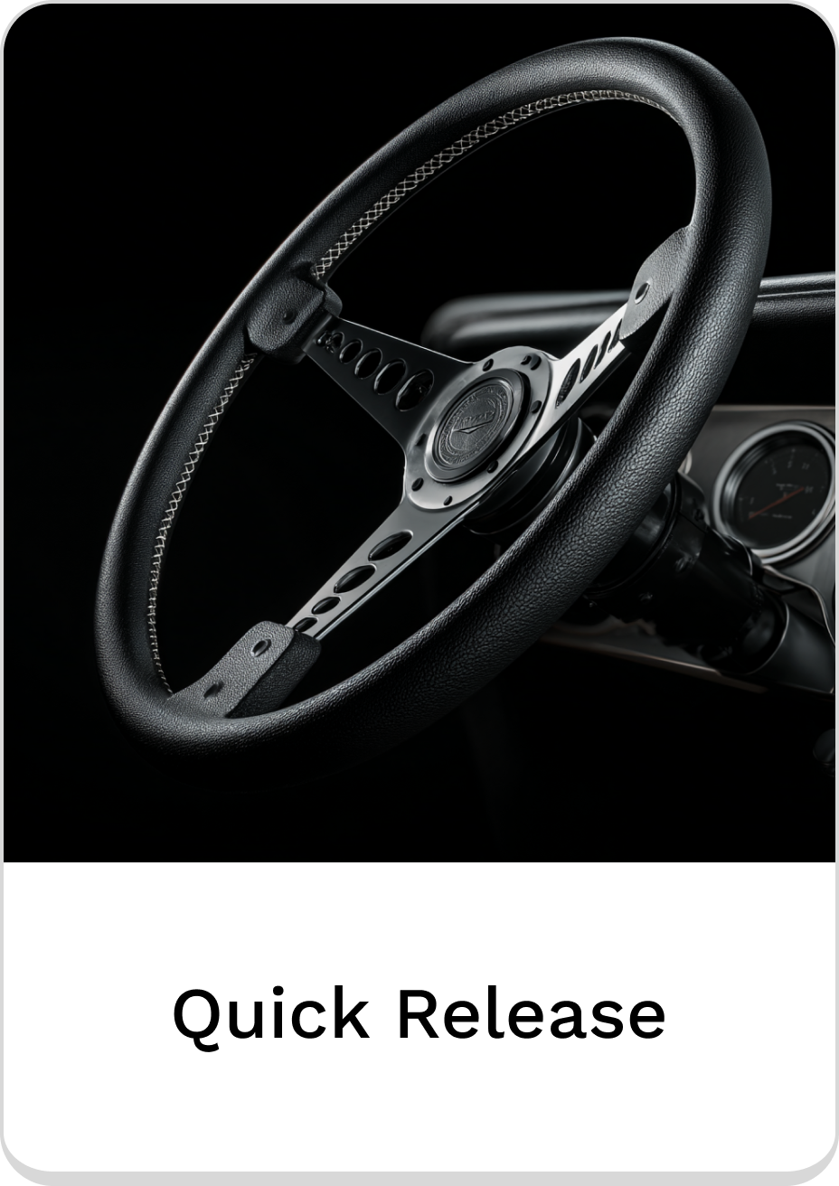 Stylish quick release steering wheel for enhanced driving performance.