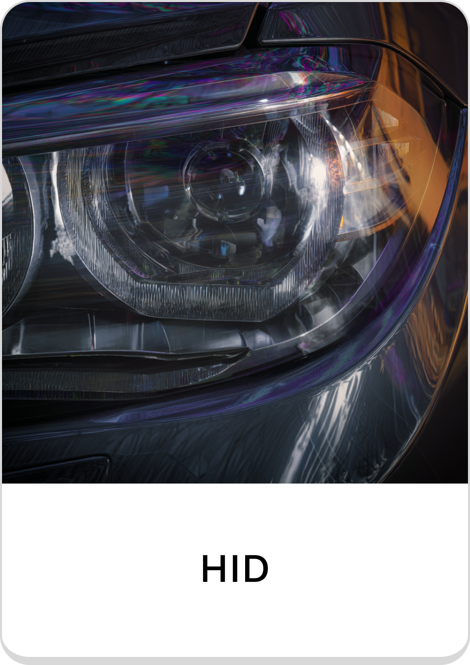 Close-up of HID headlight showcasing advanced automotive lighting technology.