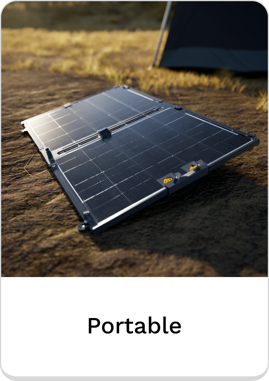 Portable solar panel on ground, ideal for outdoor adventures and camping.