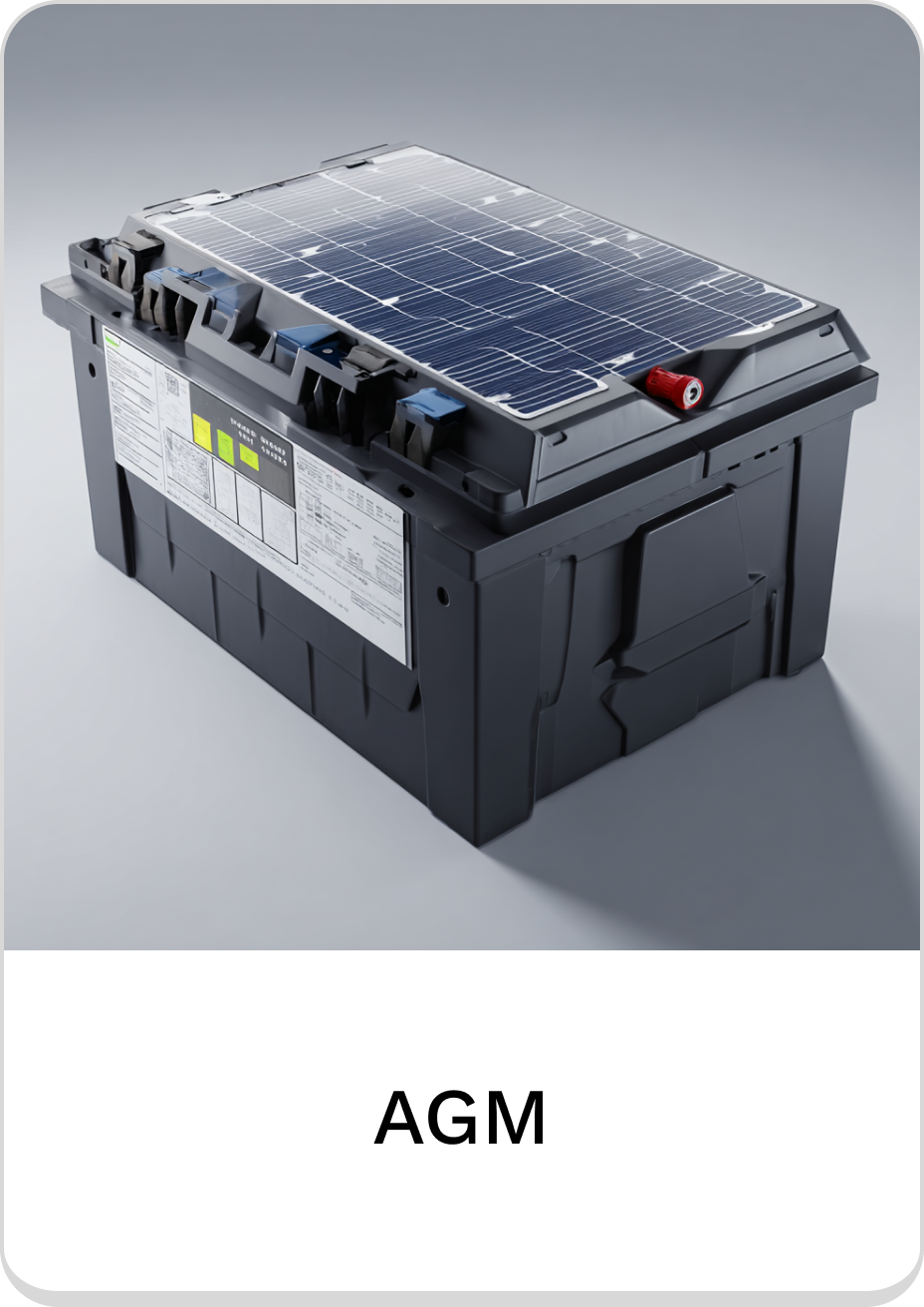 High-performance AGM battery with solar panel compatibility for efficient energy storage.