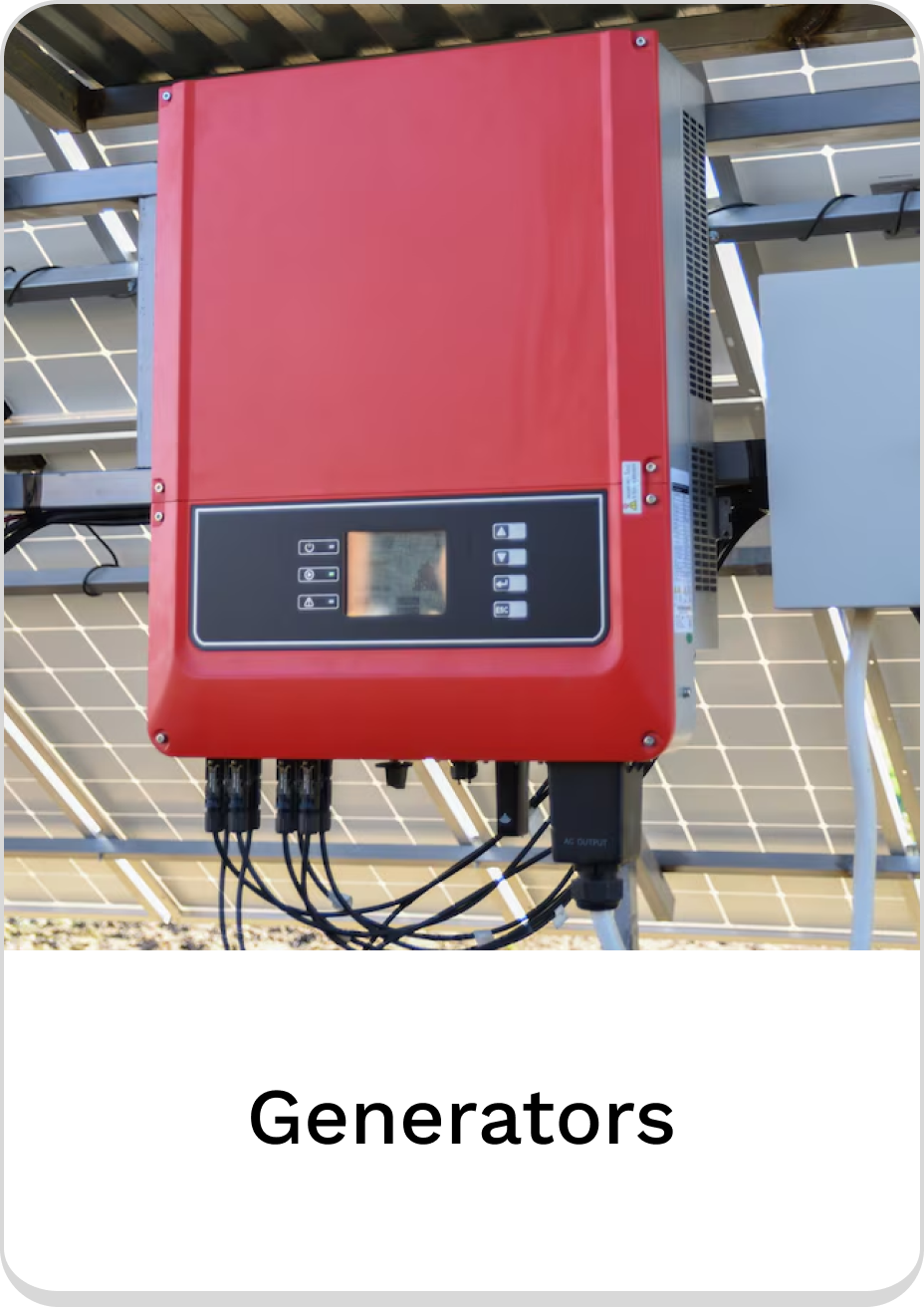 Red solar generator with control panel mounted on a support structure.