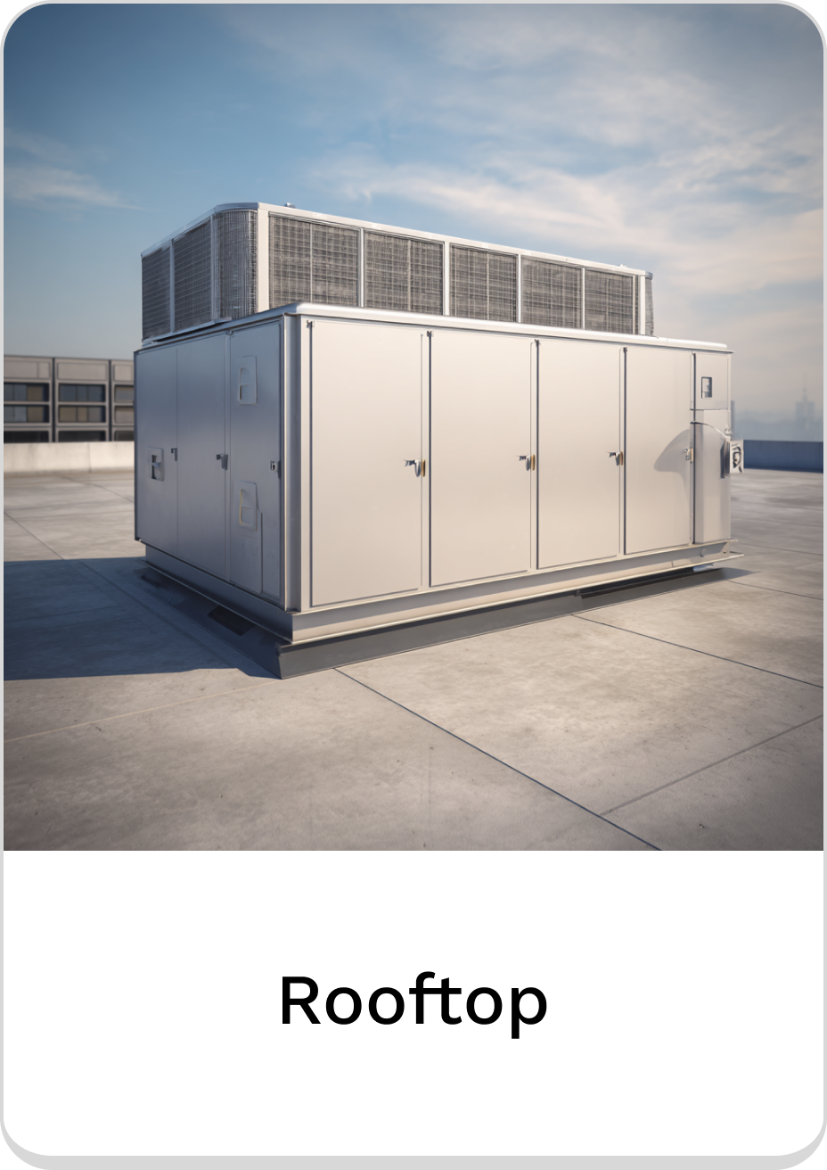 Energy-efficient rooftop HVAC system on a commercial building rooftop.