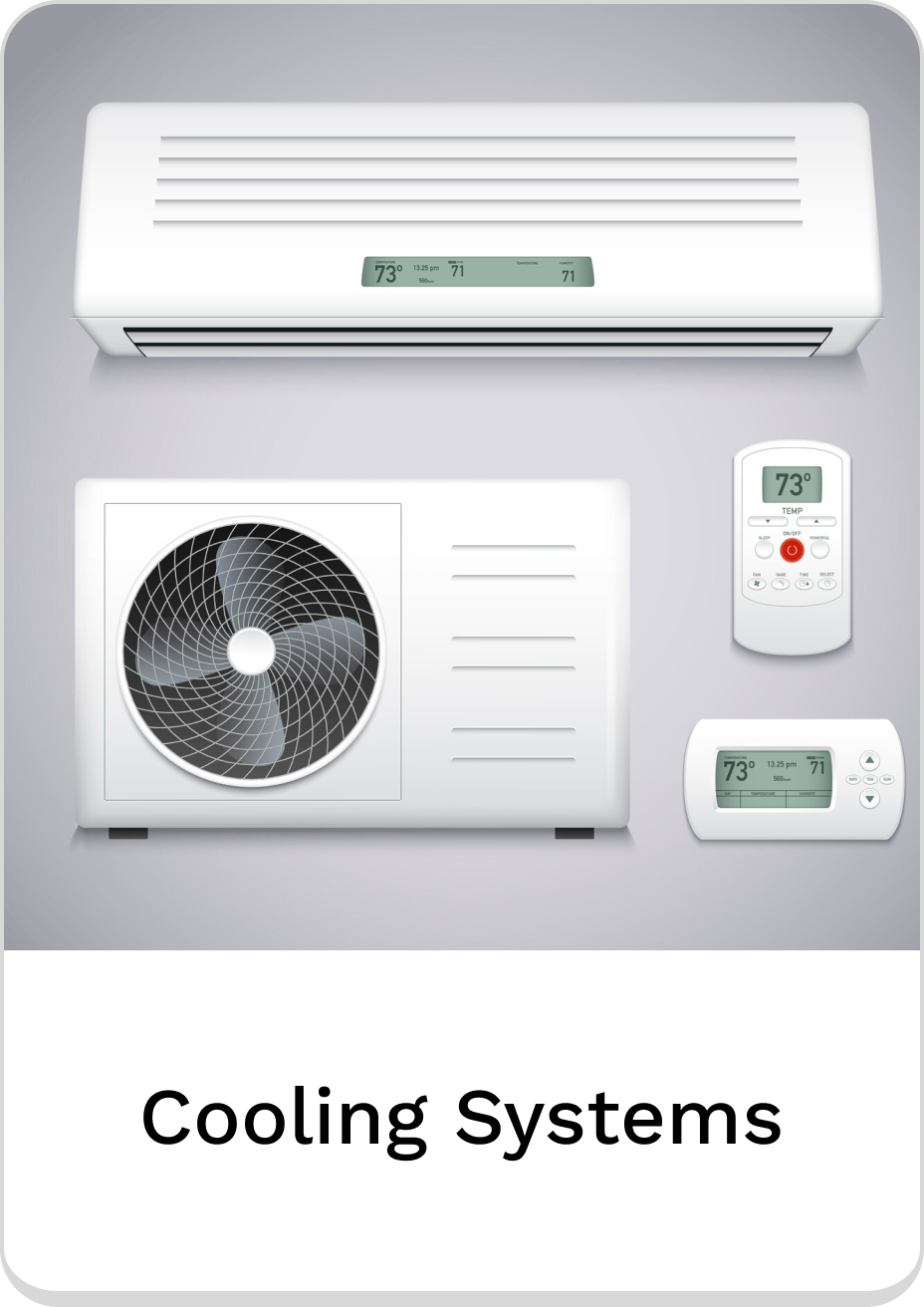 Modern cooling systems with air conditioner, outdoor unit, and remote control.