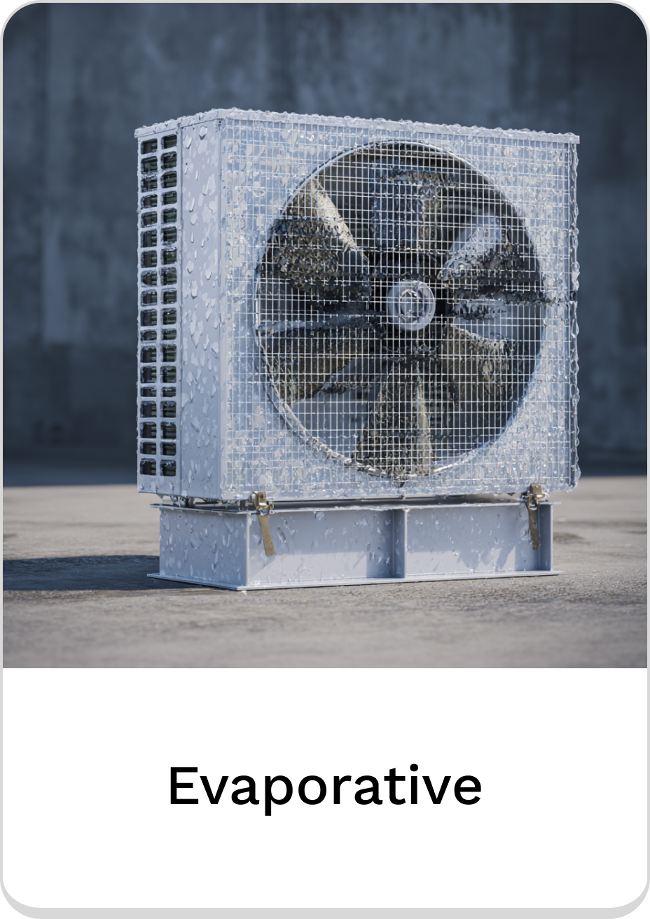 Modern evaporative cooler with water droplets for efficient outdoor cooling.