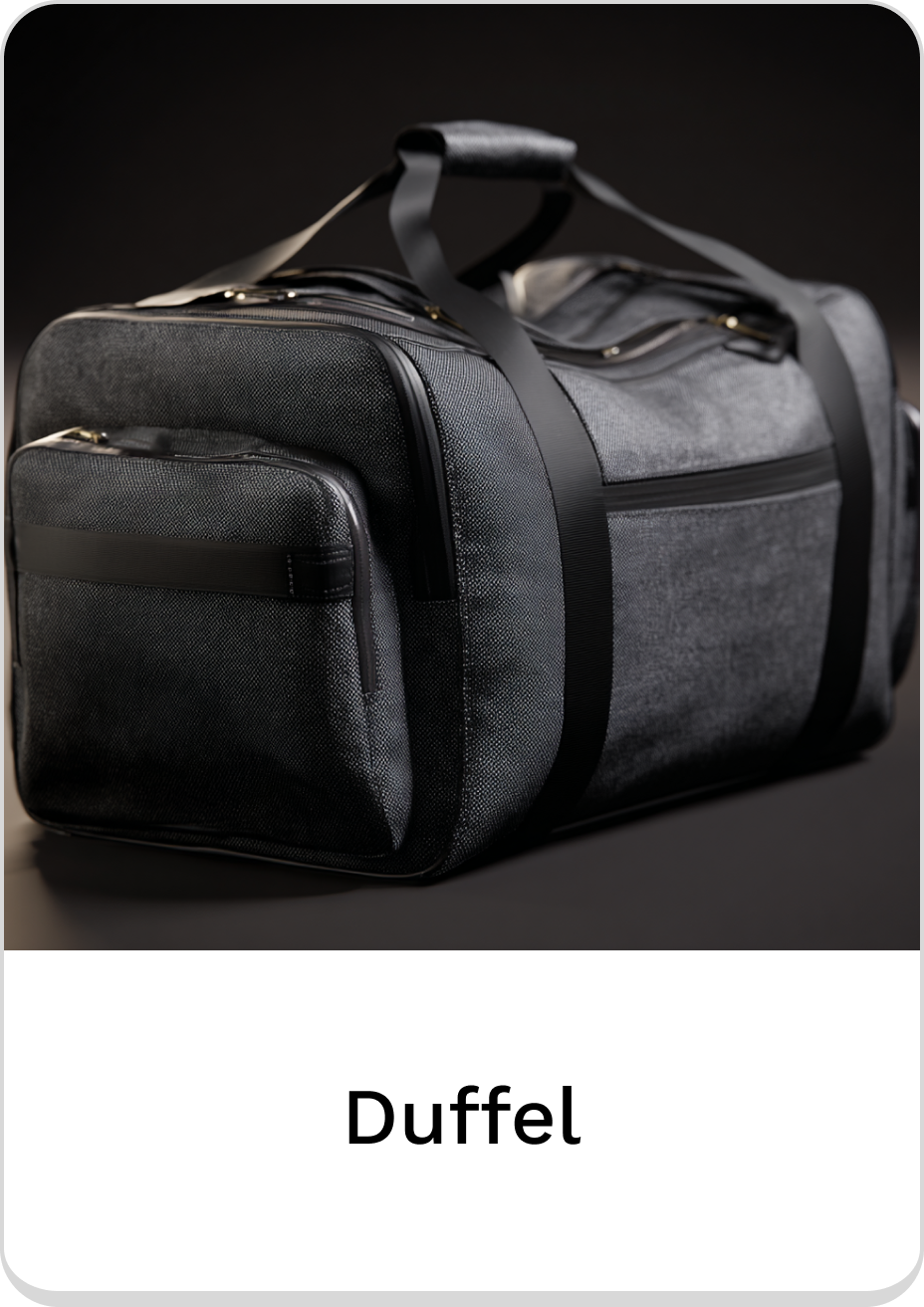 Stylish black duffel bag with durable straps and pockets for storage.