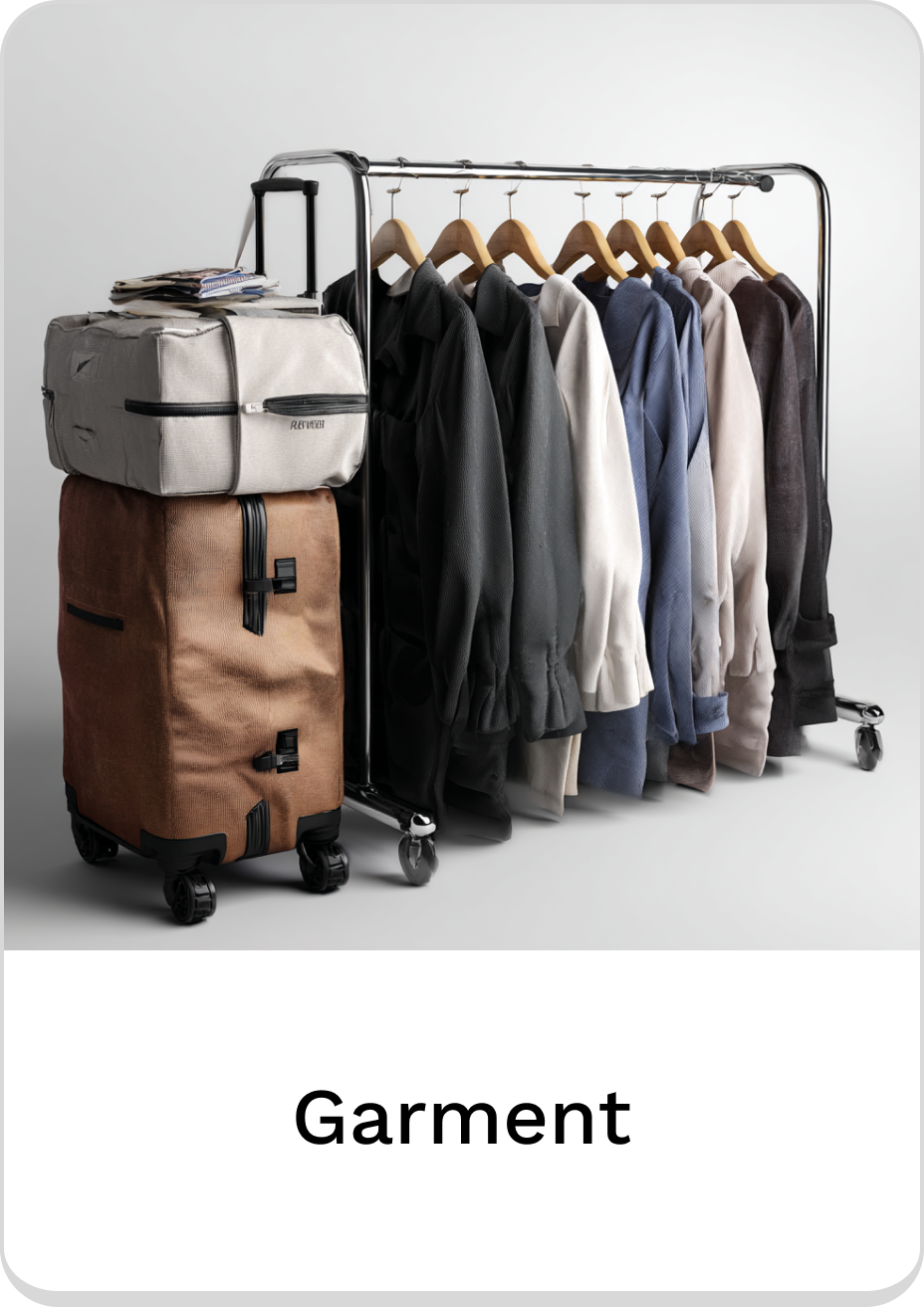 Garment rack showcasing stylish clothing and luggage for travel convenience.