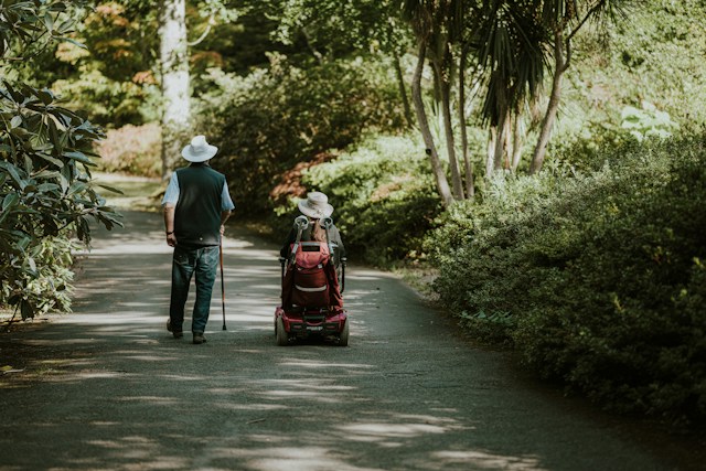 A woman in a power wheelchair 
