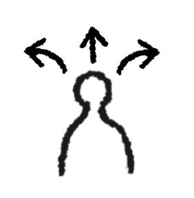 A person with three arrows on top of them pointing in different directions 