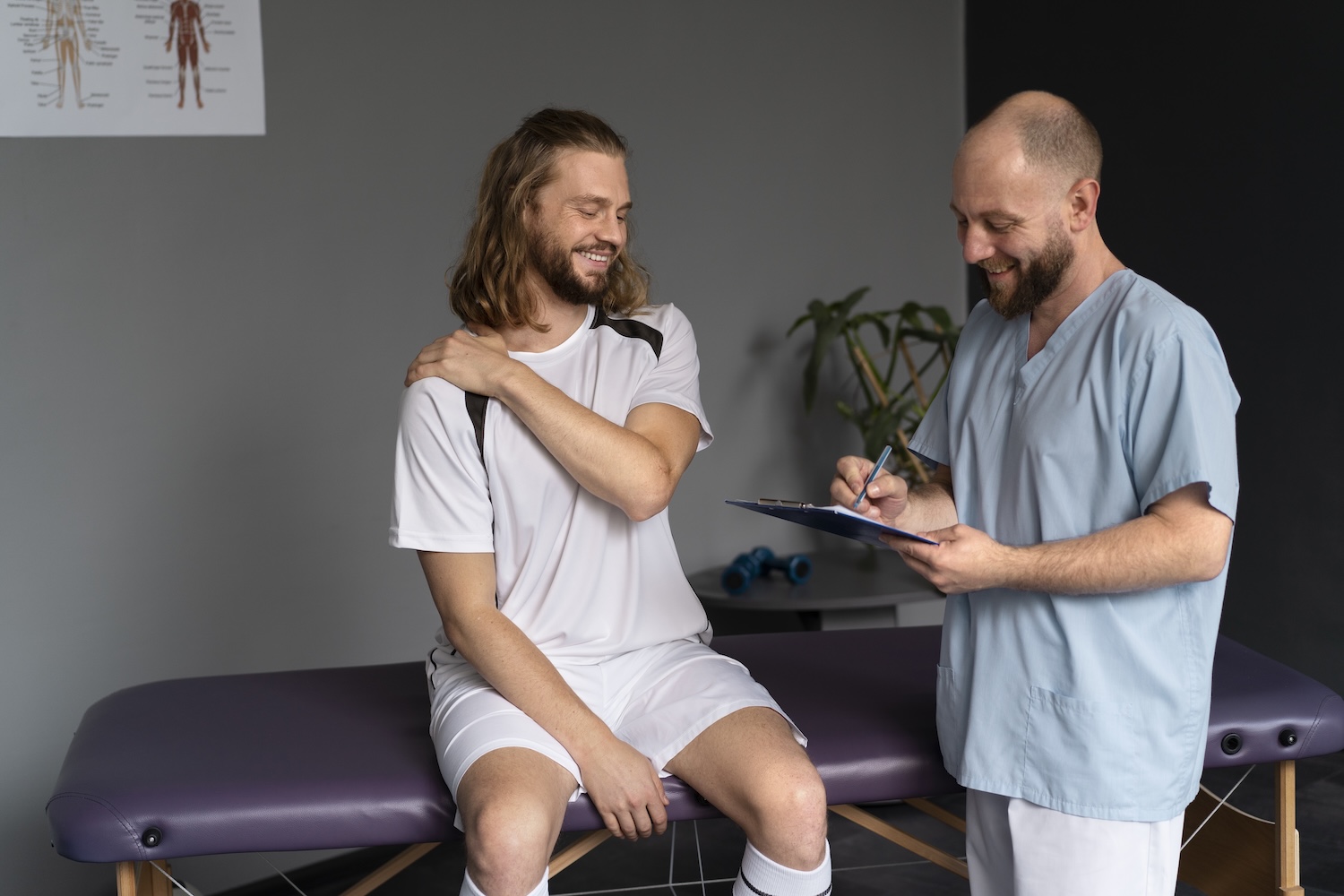 A man discusses the next steps of his treatment with his doctor.