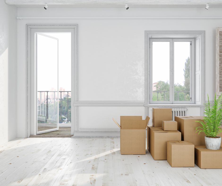 empty house with packing boxes