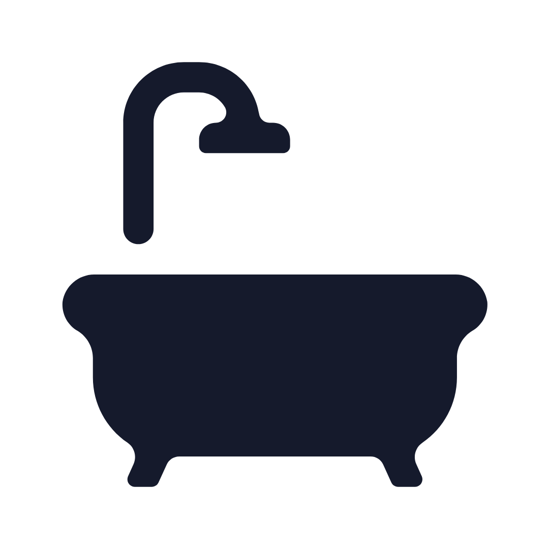 Icon of a bathtub with a curved faucet above it.