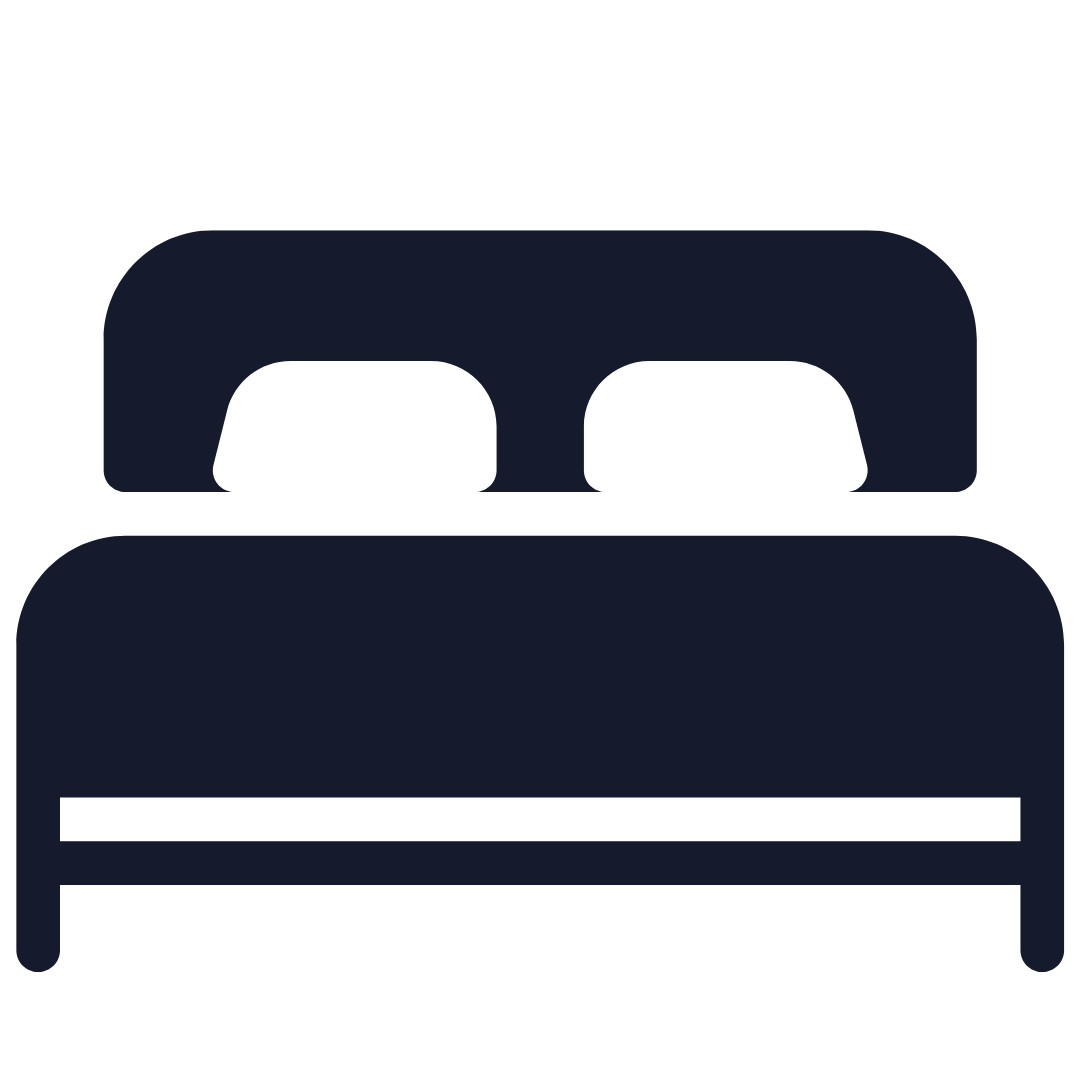 Icon of a double bed with two pillows.