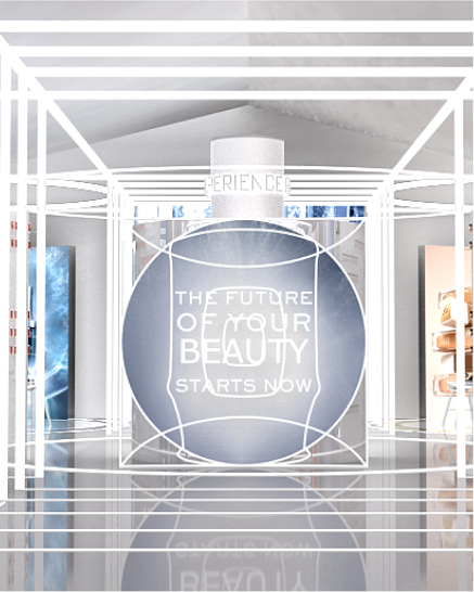 The entrance to the Pop-up Store 'Beauty Tech Experience' encourages exploration and invites curiosity, highlighting innovation in beauty with the central message ‘The future of your beauty starts now’.