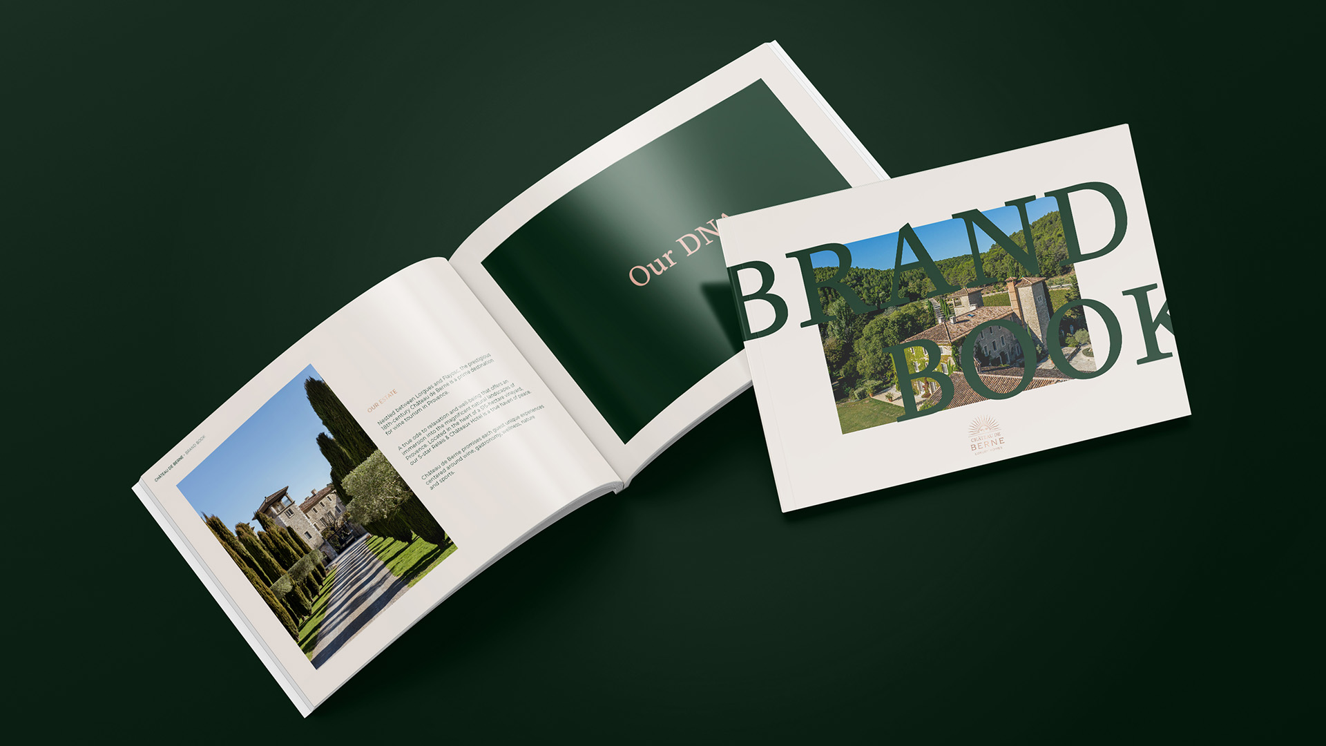 Château de Berne brand book showcasing visual identity and estate imagery