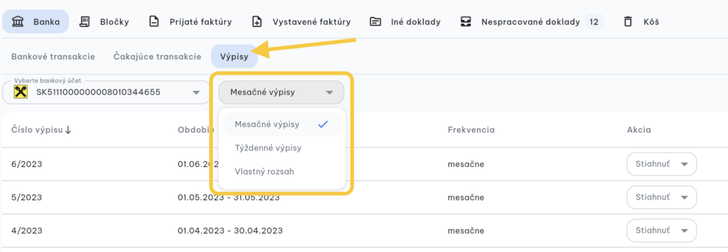 Doklado - Bankové výpisy