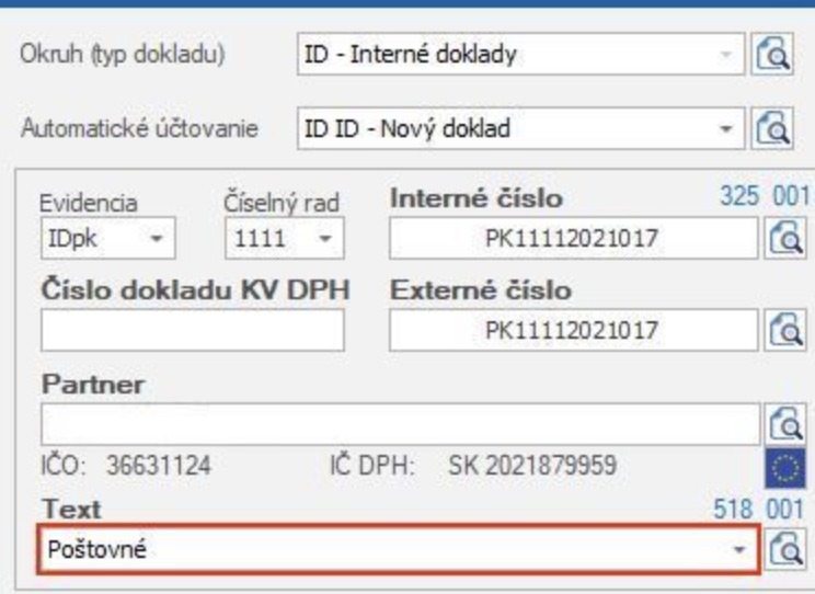 Doklado - Účtovná položka z Omegy