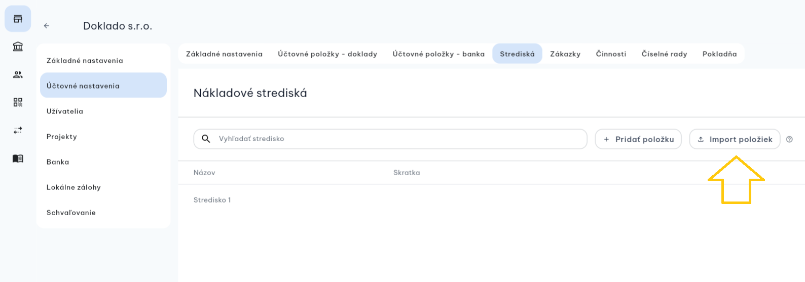 Doklado - Money S3 - strediská import