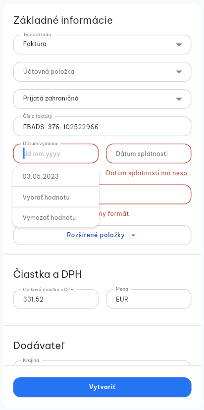 Doklado - Vyťažená faktúra