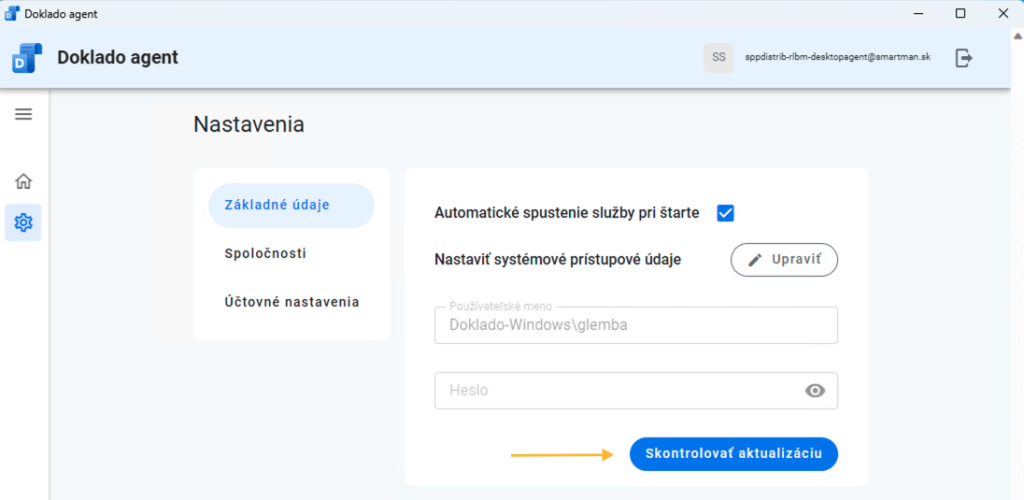 Doklado agent - Skontrolovať aktualizáciu