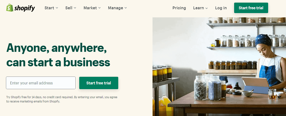 Screenshot of Shopify Homepage