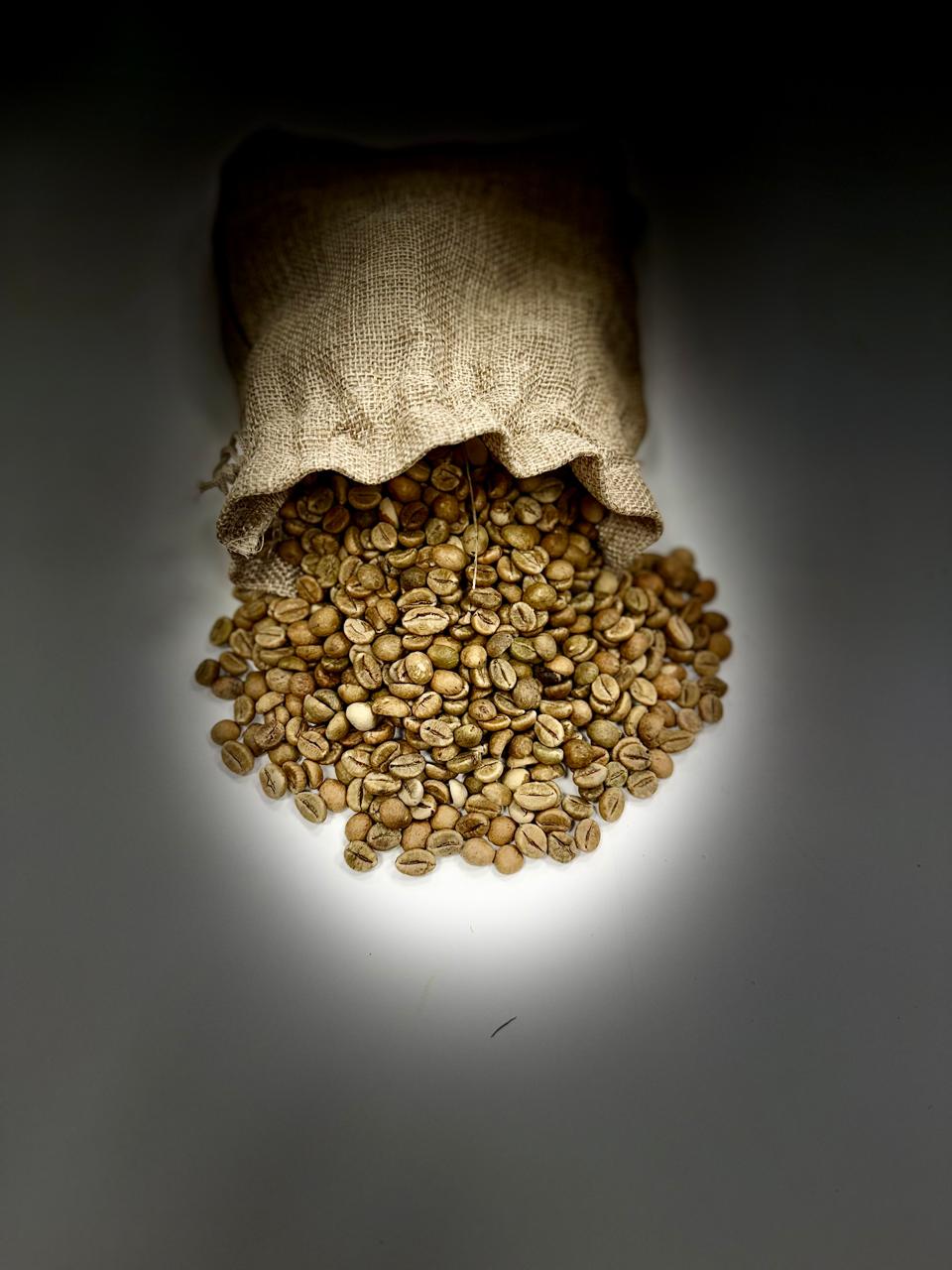 A bag of coffee beans is shown in a close up.
