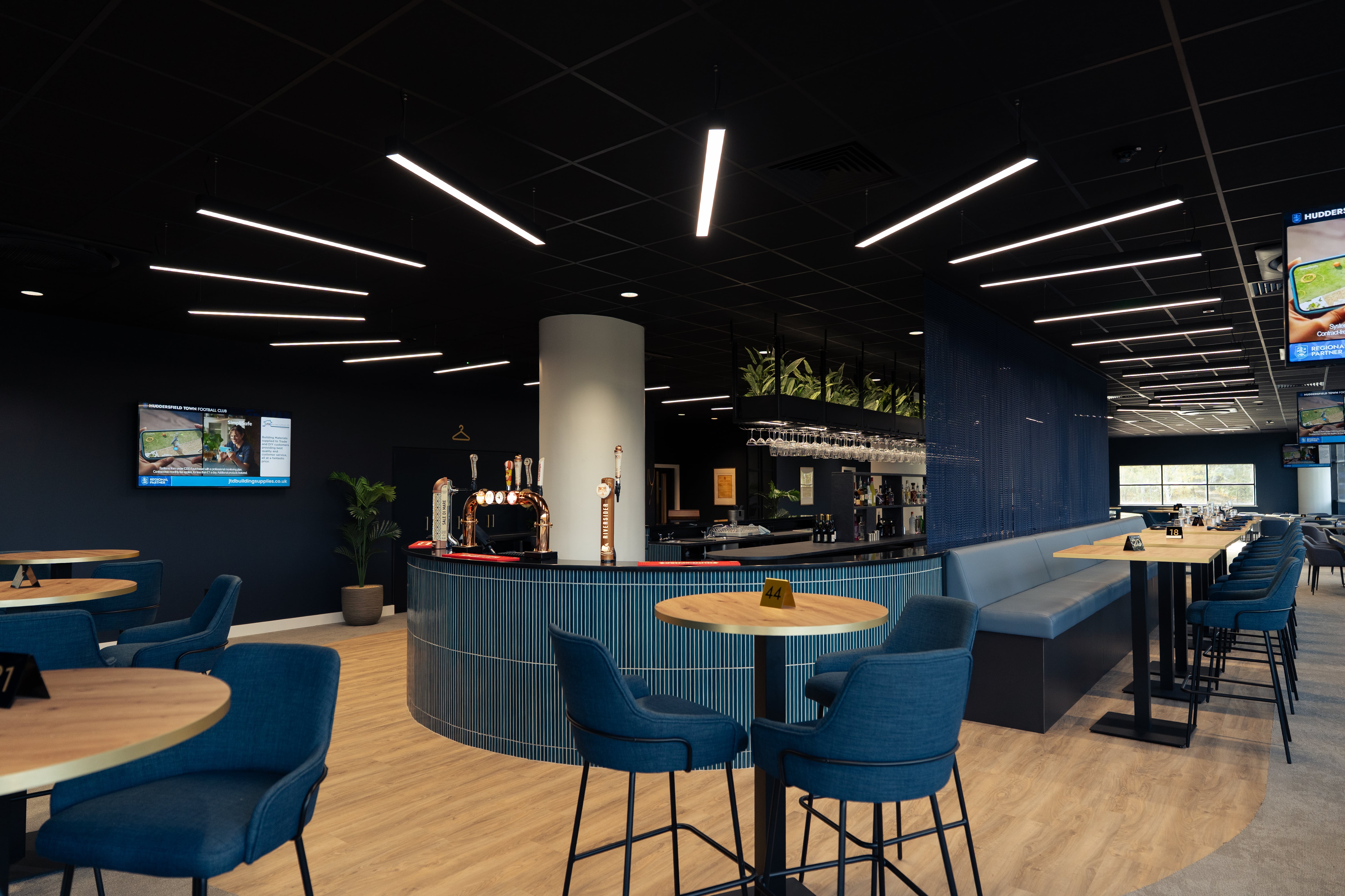 A view of the Gamechanger suite at Ipswich stadium  designed by Layrd commercial interior design 