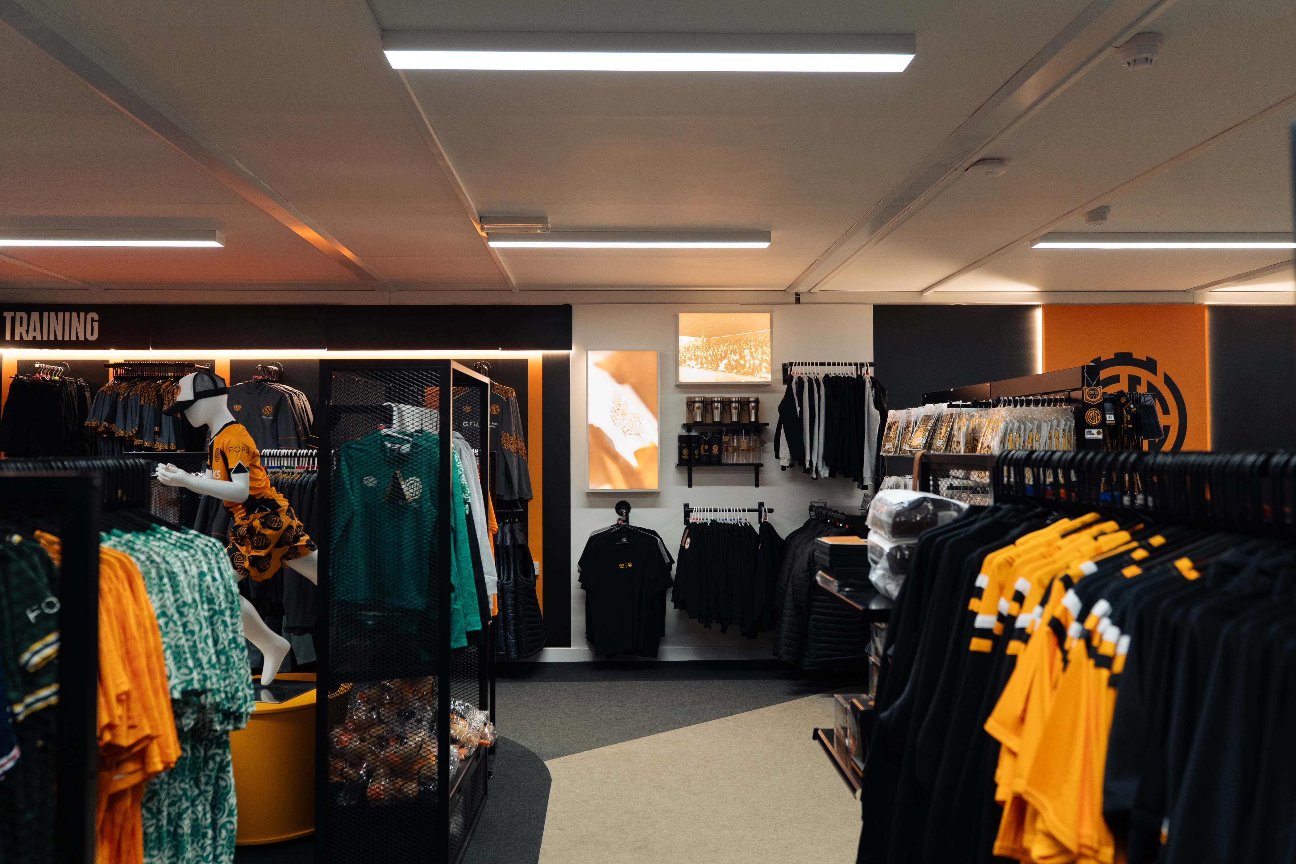 wide shot of the football merchandise shop floor