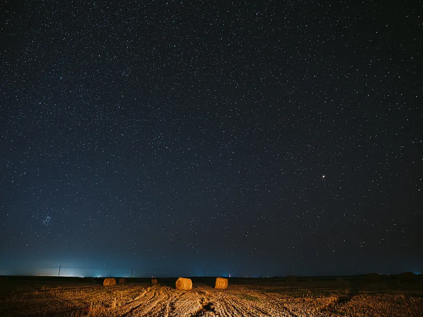 A photo of the Hotel Martinez spa taken at dusk from across the pool. The modern  single-story building features a lit interior revealing beautifully appointed chaises longues in a warm atmospheric light.