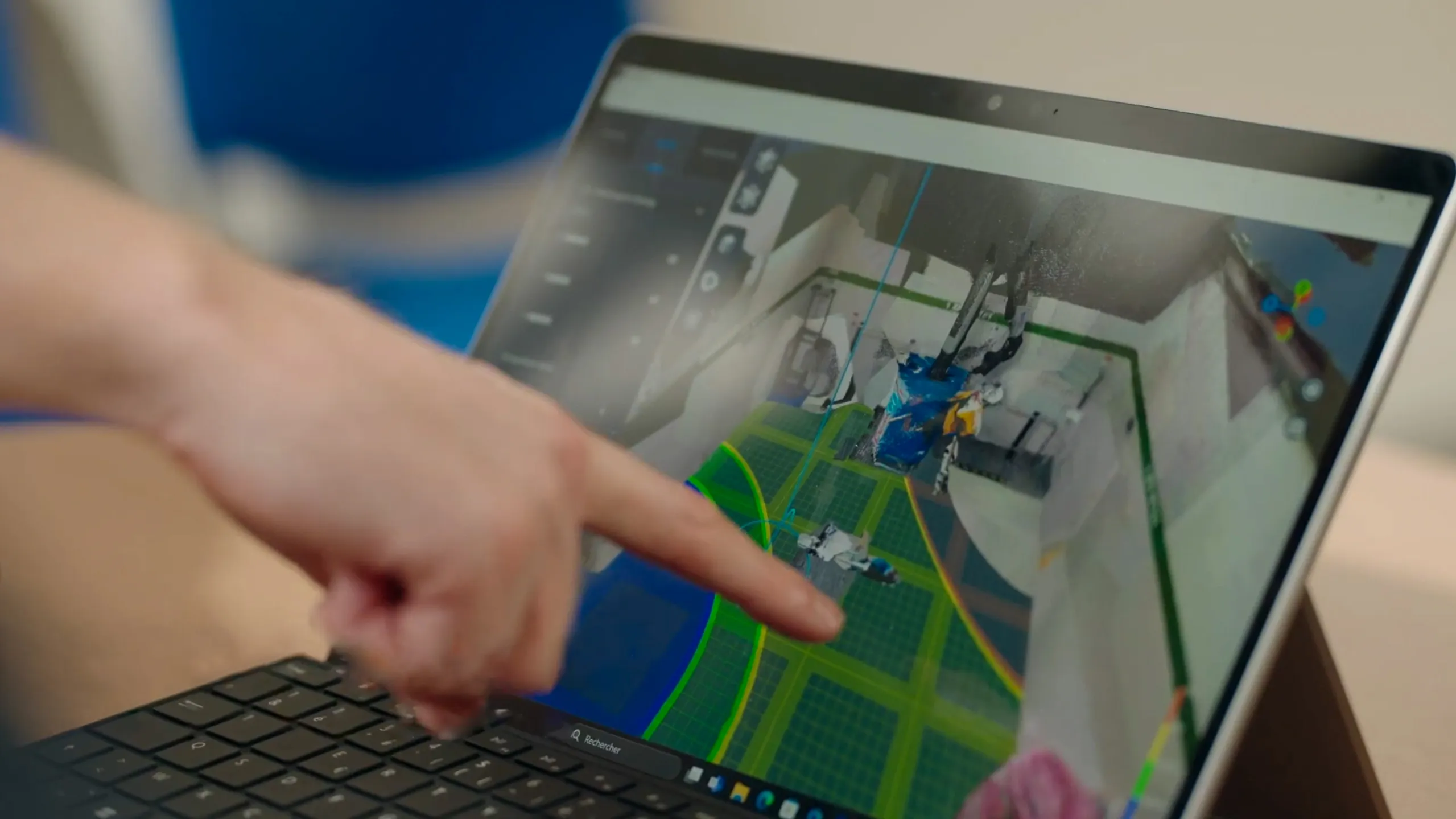 Capture d’écran sur tablette montrant une estimation dosimétrique prévisionnelle basée sur la cartographie 3D des radiations réalisée avec H2V Echo.