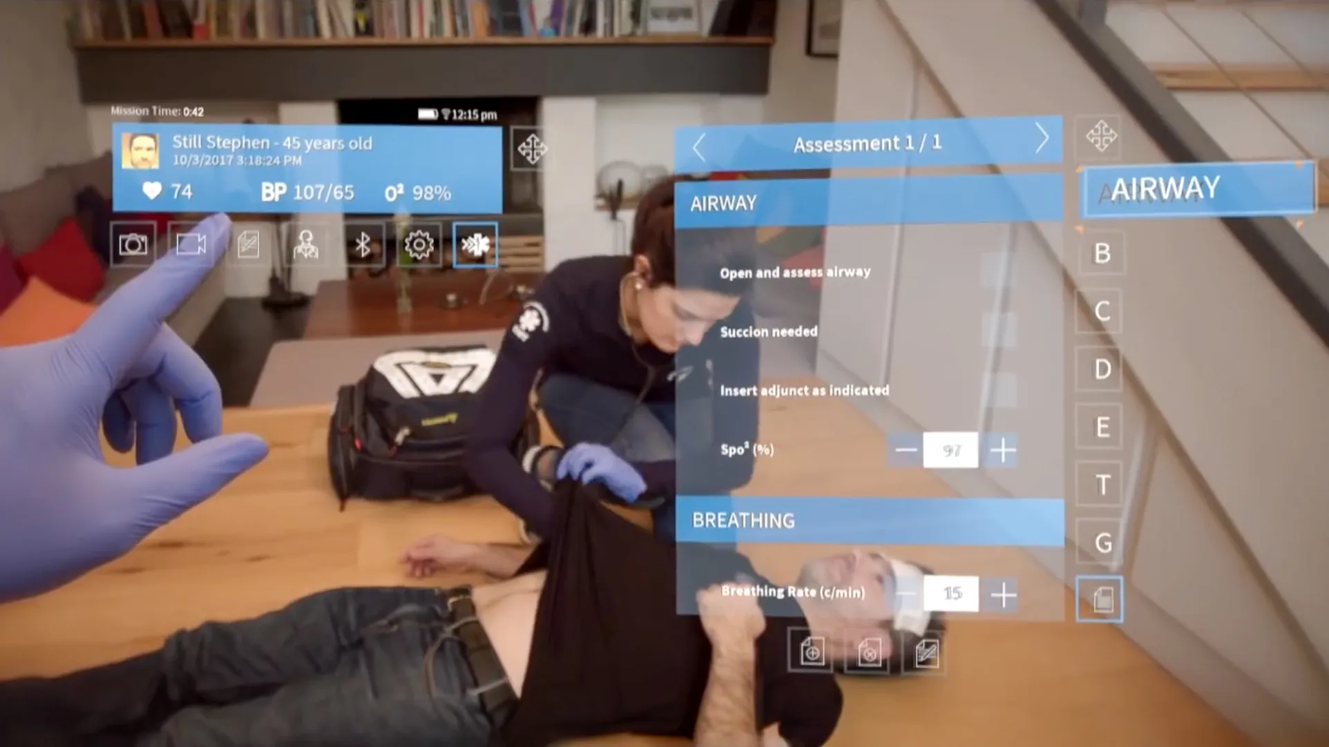 HoloLens holographic interface for emergency medical assessment with Nomadeec in mixed reality